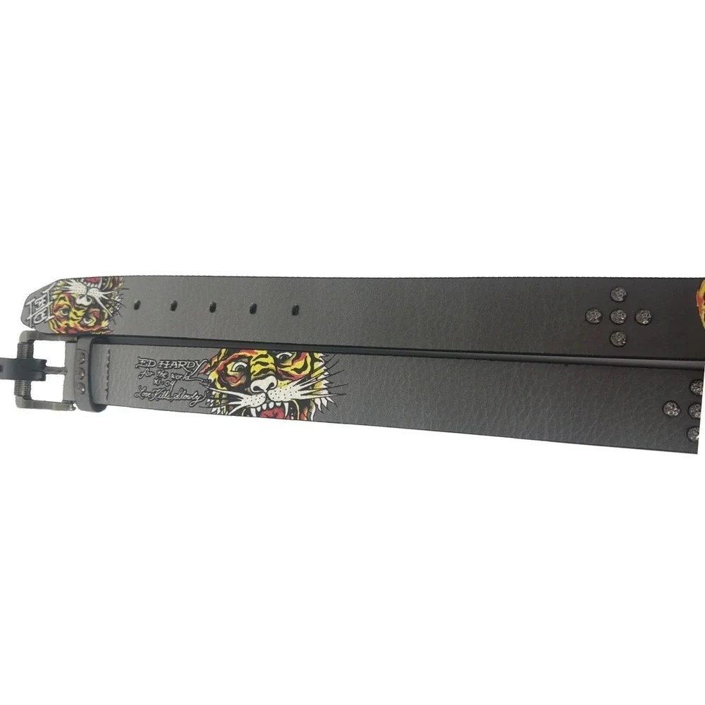 Ed Hardy Men's Gray Belt Tiger Tattoo Love Kills Slowly VB97510EHQA Size 36 New